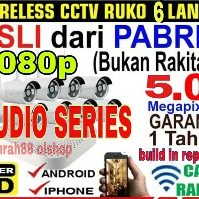 PAKET CCTV WIRELESS AUDIO SERIES 8CH  8CAM FULL HD LENSA 5MP 1080p WITH REPEATER