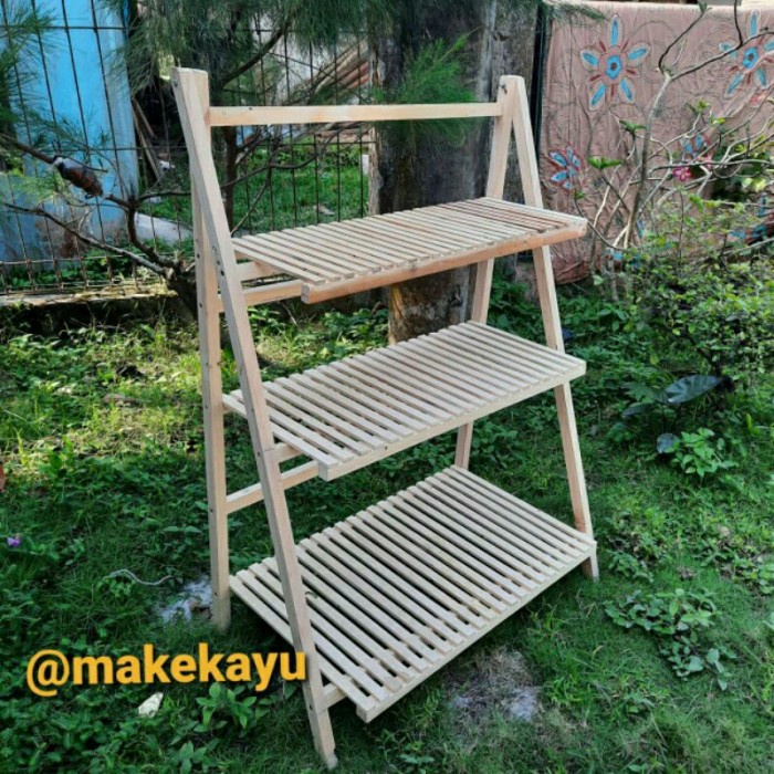 Rak Tanaman - Rak Kayu Susun Rak Display Tanaman Rak Kayu Lipat Jati Belanda 3 Susun