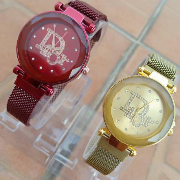 Jam tangan wanita magnet PLAT tulisan DIOR BESAR