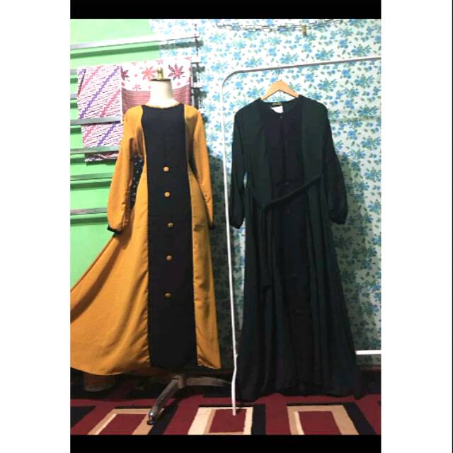 Gamis polkadot wolfis mix wolycrepe kuning kunyit
