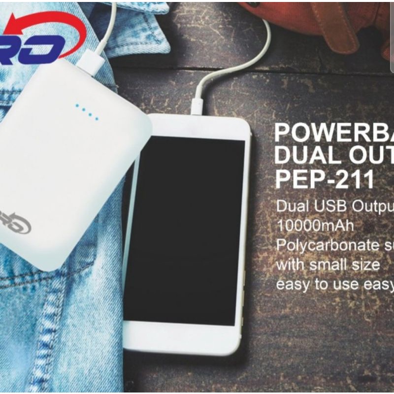 Pro Charger Power Bank PB Powerbank Slim LED PEP-211 10000mAh