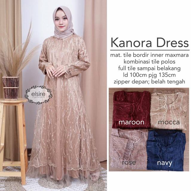 Kanora Dress Kebaya Kekinian Bahan Tile Bordir Inner Maxmara Mix Full Tile Polos Belakang By Elsire Shopee Indonesia