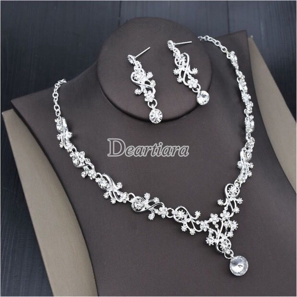 New Fashion Simple Bride Crown Necklace Earrings Three-piece