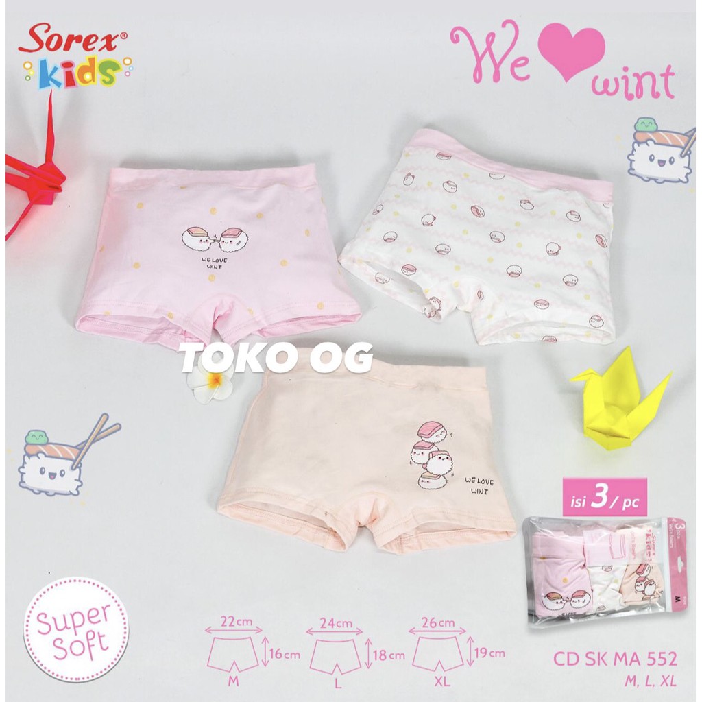 BOXER ANAK PEREMPUAN SOREX CD SEGIEMPAT SUSHI LUCU IMUT MA552 BARU