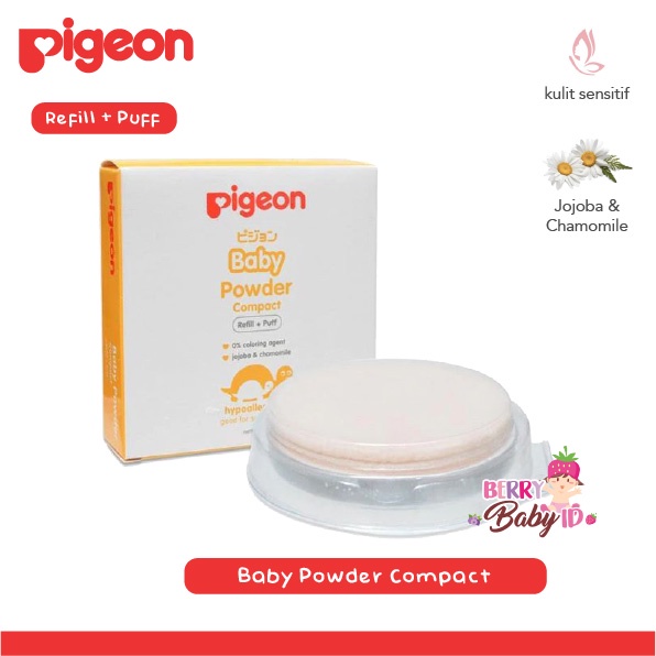 Pigeon Baby Powder Cake White Chamomile 45 Gram Bedak Muka Bayi 45G Set &amp; Refill+Puff Berry Mart