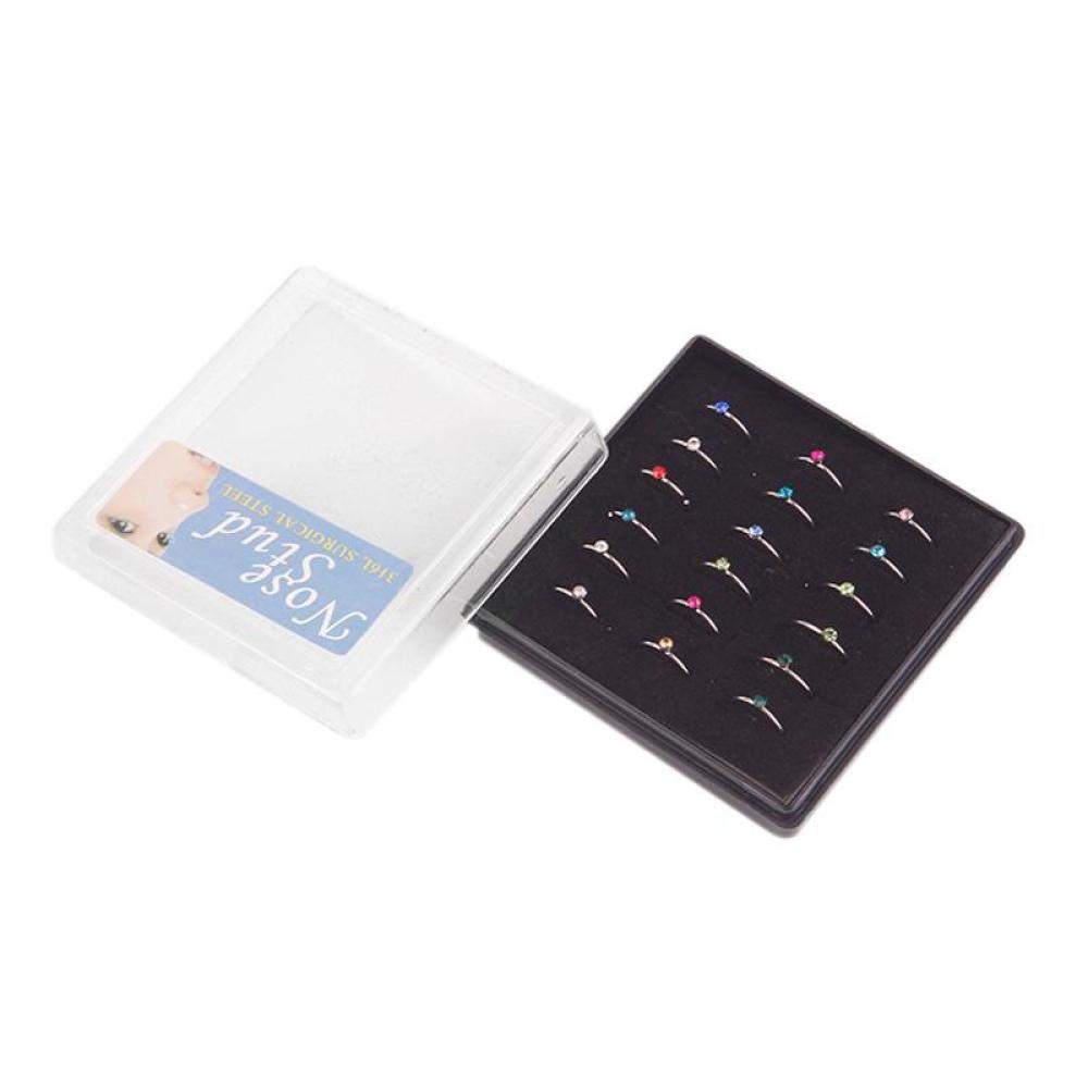 Timekey 18Pcs Anting Tindik Hidung Bahan Surgical Steel Hias Kristal F9O4