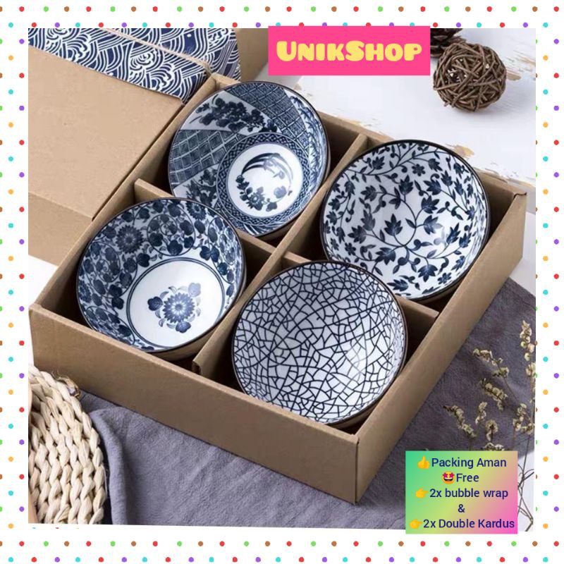 UNIK#501 1Set 4Pcs Mangkok Jepang / Mangkok Sup / Mangkok Nasi / Mangkok Keramik / Mangkok Kukuruyuk