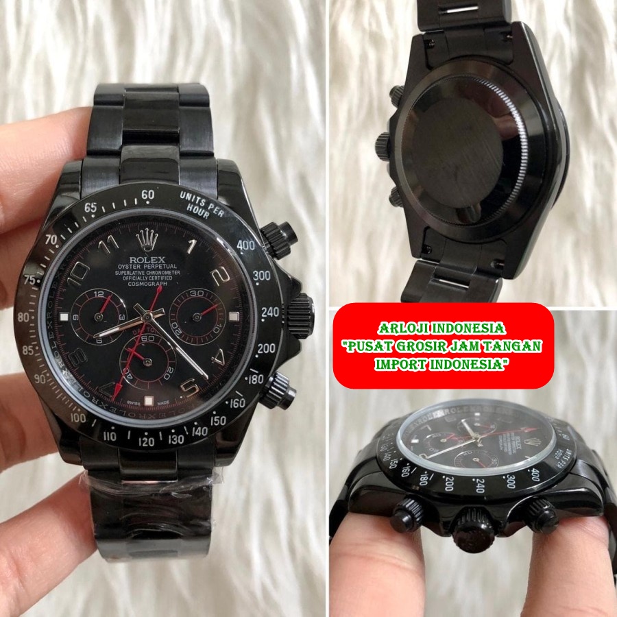 Promo Jam Tangan Pria ROLEX Daytona Full Black Matic Garansi 1th