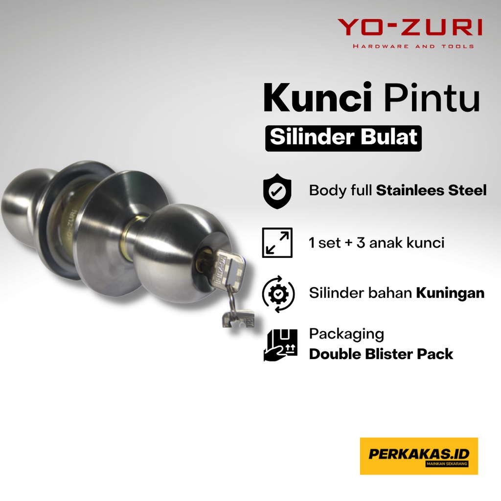 Kunci Pintu Kamar Mandi Stainless Steel SUS 304 Bulat Silinder 1set YOZURI