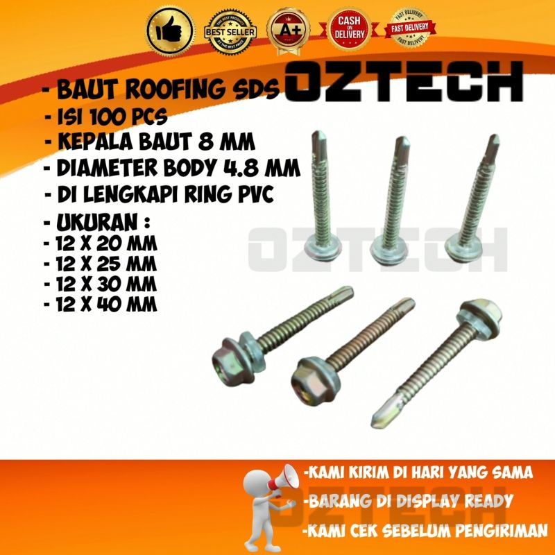 Baut roofing (100pc) baut baja ringan baut sds skrup baja kunci baut 8mm