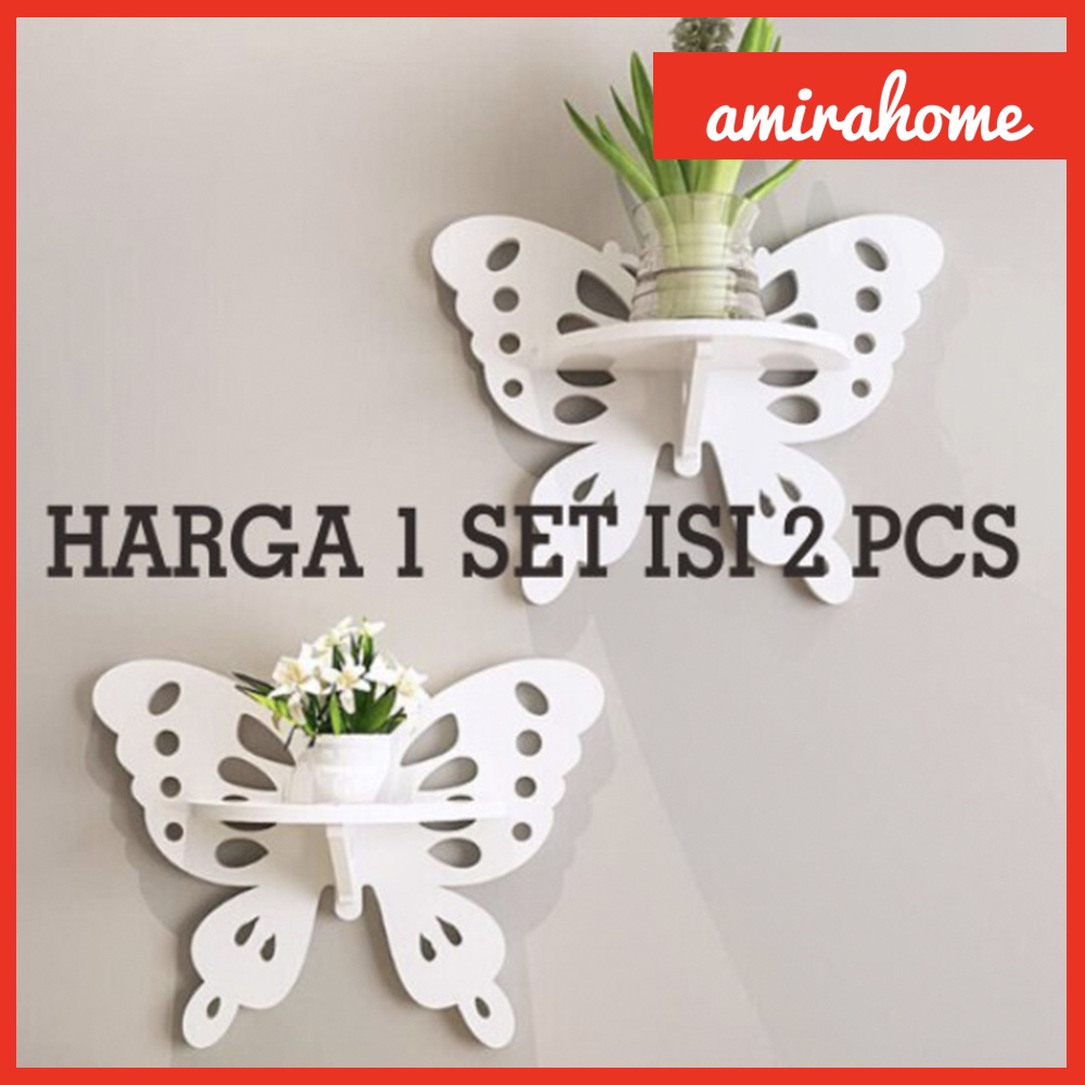 Rak Dinding Motif Kupu Kupu Decorative Rack / Rak Pajangan / Rak dekorasi Shabby chic vintage (1set isi 2)