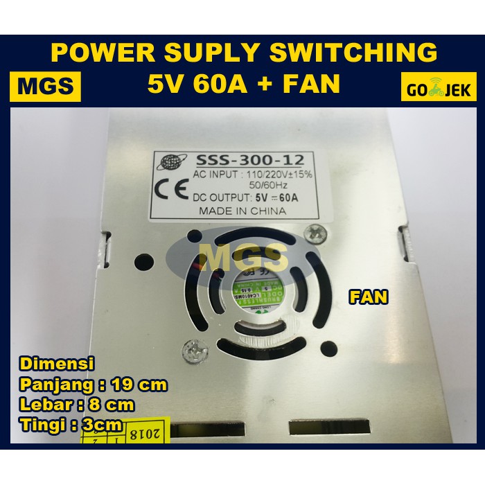 POWER SUPPLY 5V 60A SLIM + FAN