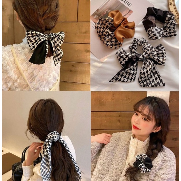 Scrunchies Karet Ikat Rambut / Skruncis Kuncir Kotak Tweed Karmika