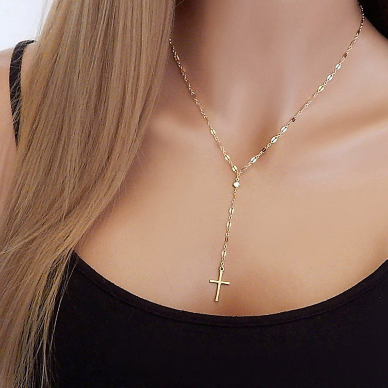 Fashion Cross Pendant Necklace Women Gold Sliver Rosary Necklaces