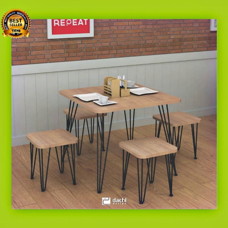 meja makan minimalis Dachi / meja makan kaki besi