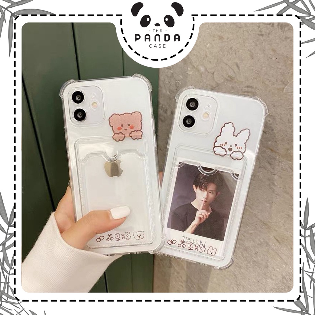 [TPC] Wallet Case Bening Transparant Plain Bear Rabbit Card Holder Phone Case IPHONE 6 6S 7 8 PLUS X XS MAX XR 11 12 13 MINI PRO MAX IP026