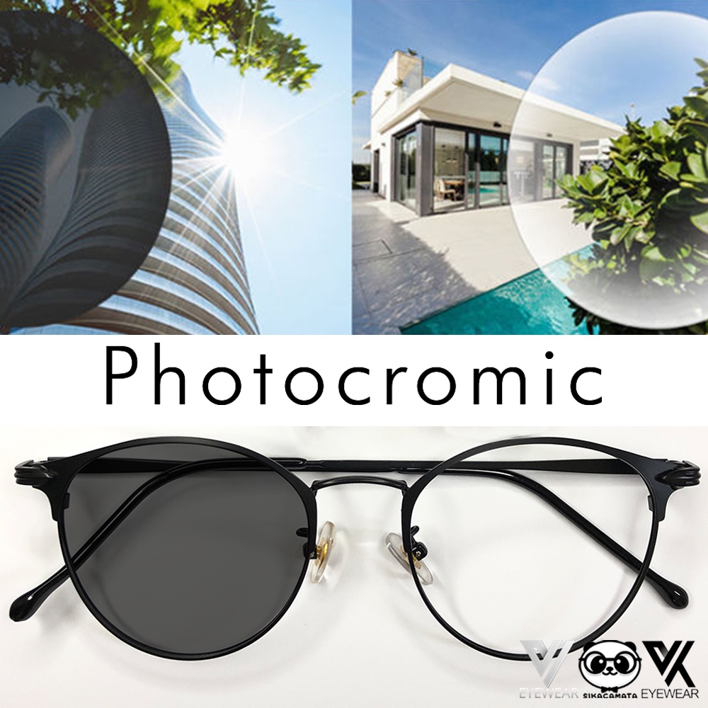 Kacamata PHOTOCROMIC 2075 original Lensa berubah warna Anti Radiasi UV Sunglass Blueray Bluecromic BlulightcromicMinus/Plus Korea Fashion Pria &amp; Wanita Bulat Murah