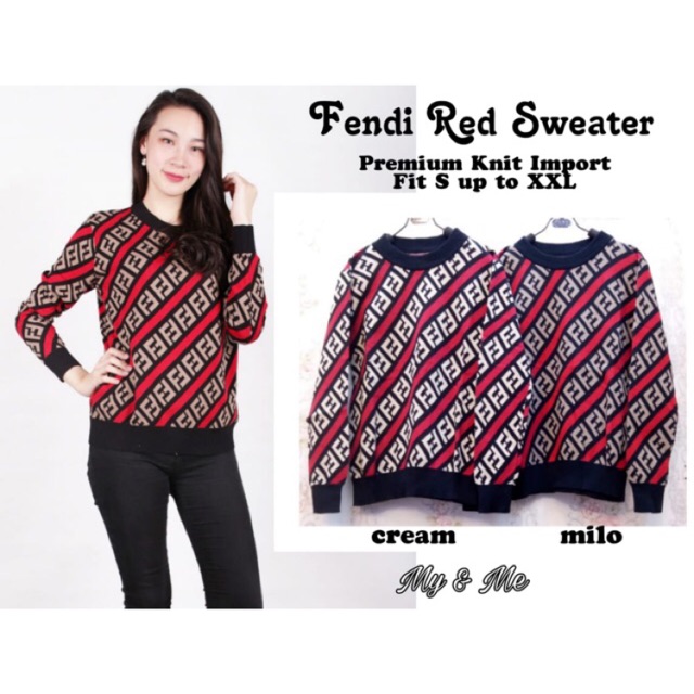 Sweater Fendi Red (Premium Knit Import)-Nyaman-Berkualitas-Hits-Murah