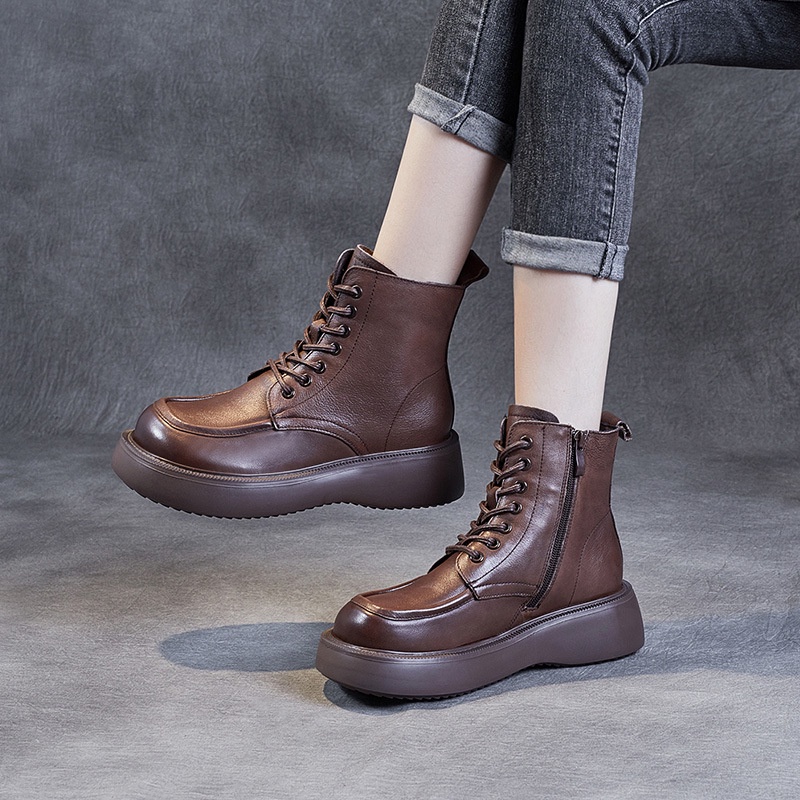 Dr. Martin Boot Sepatu Wanita     Jelek  Lucu Retro Kepala Besar Santai Sepatu Boot Asli Kulit Tingg