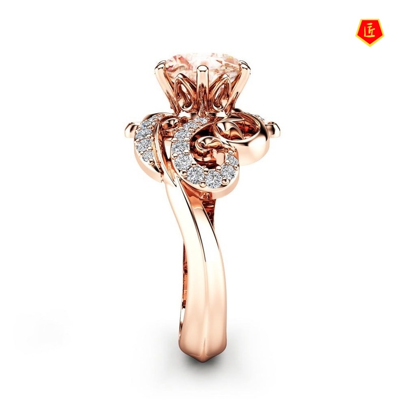 [Ready Stock]Fashion Elegant Rose Gold Diamond-Studded Ring