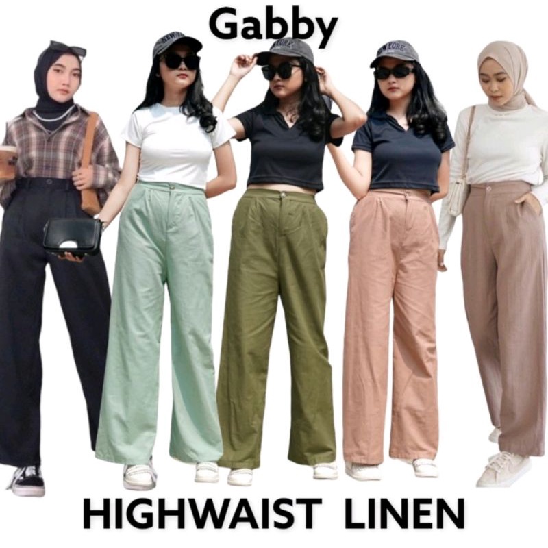CELANA KULOT LINEN PANJANG 100cm HIGHWAIST //GABY SEOUL CULLOTES