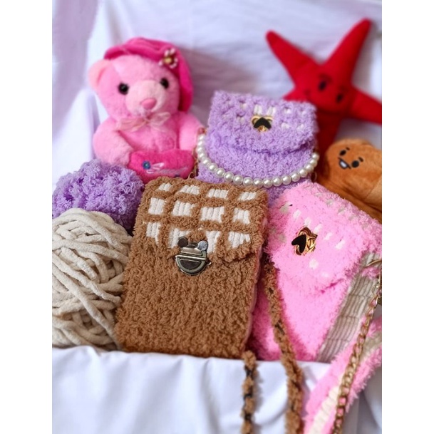 phone bag handmade rajut canvas (plastik canvas bag) / tas plastik kanvas/ sling bag