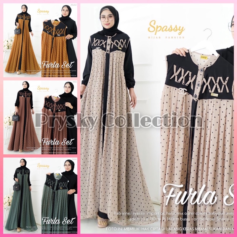 READY STOCK || FURLA GAMIS SET OUTER / DOLLY GAMIS MIDI MOTIF POLKADOT ORIGINAL SPASSY