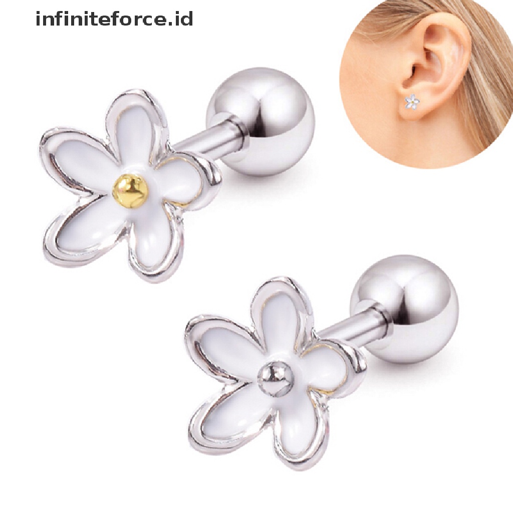 Anting Stud Piercing Bentuk Bunga Helix Tragus Tulang Rawan Bahan Stainless Steel