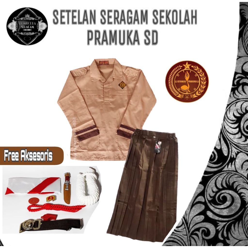 Setelan Seragam Pramuka Siaga SD Panjang Baju Anak Perempuan Lengkap Bonus Aksesoris Seragam Pramuka