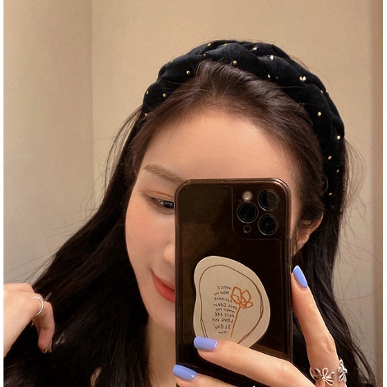 Bando Bandana Wanita Korea Motif Kepang Bintik Berlian Rav