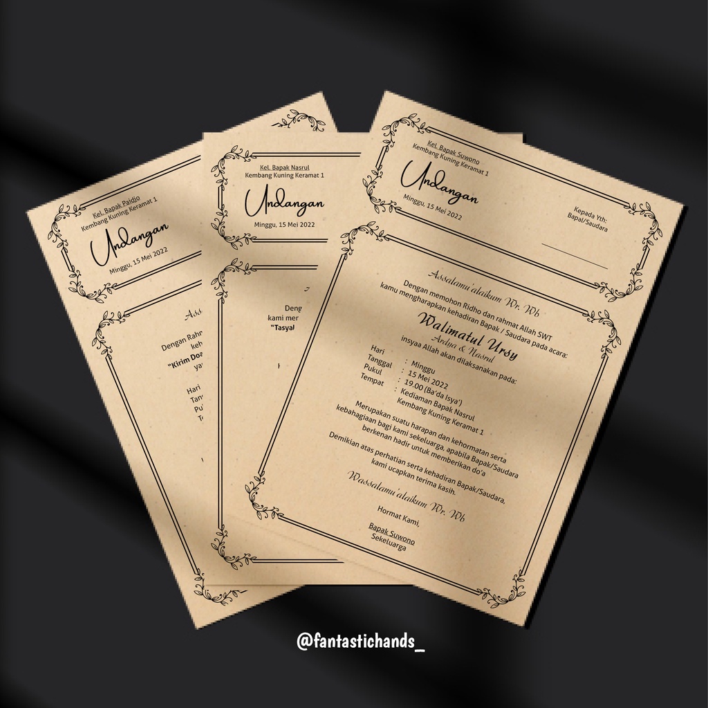 

Undangan Kenduri kertas Rustic dan HVS A4 A5, untuk Walimatul, Tasyakuran, Tahlilan, Hamli, Aqiqah, Khitan