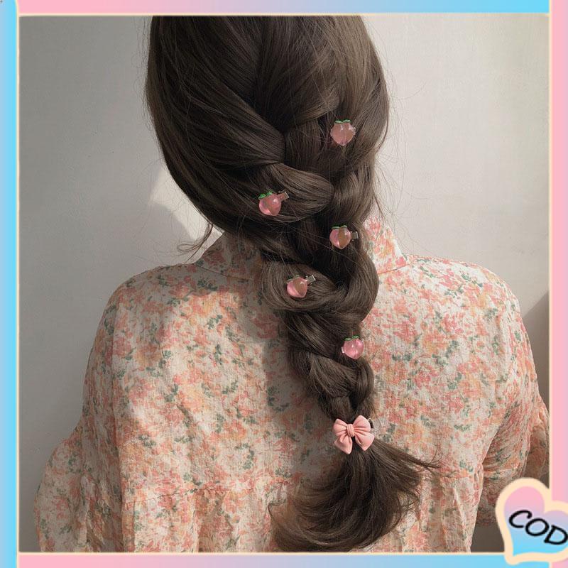 COD❤️ 5 PCS Manis Pink Jepit Rambut Gadis Busur Peach Camellia Sisi Klip Aksesoris Rambut-A.one