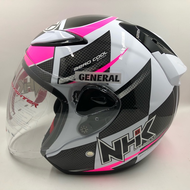 Helm NHK R6 Motif Track White Pink Putih Pink Half Face