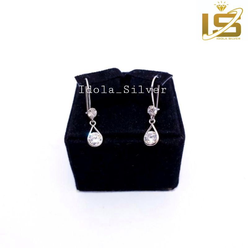 ANTING PERAK ASLI SILVER WANITA 925 LAPIS EMAS PUTIH MODEL AGOGO DESI OVAL - PERHIASAN PERAK