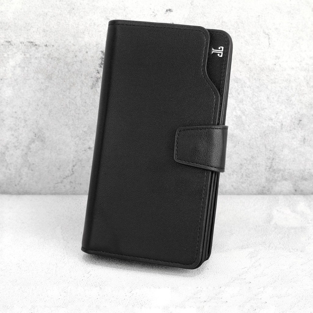 TOKOKOE - Dompet Pria Wanita bahan Kulit Vegan Original model Panjang 22 Slot Kartu dengan Kotak Premium - Troy - Mark22-Hitam