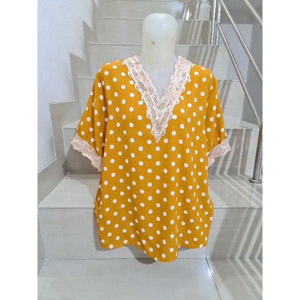 Blouse Brukat Bunga Renda Combi Brukat Impor XL-2XL-30-4 Kuning