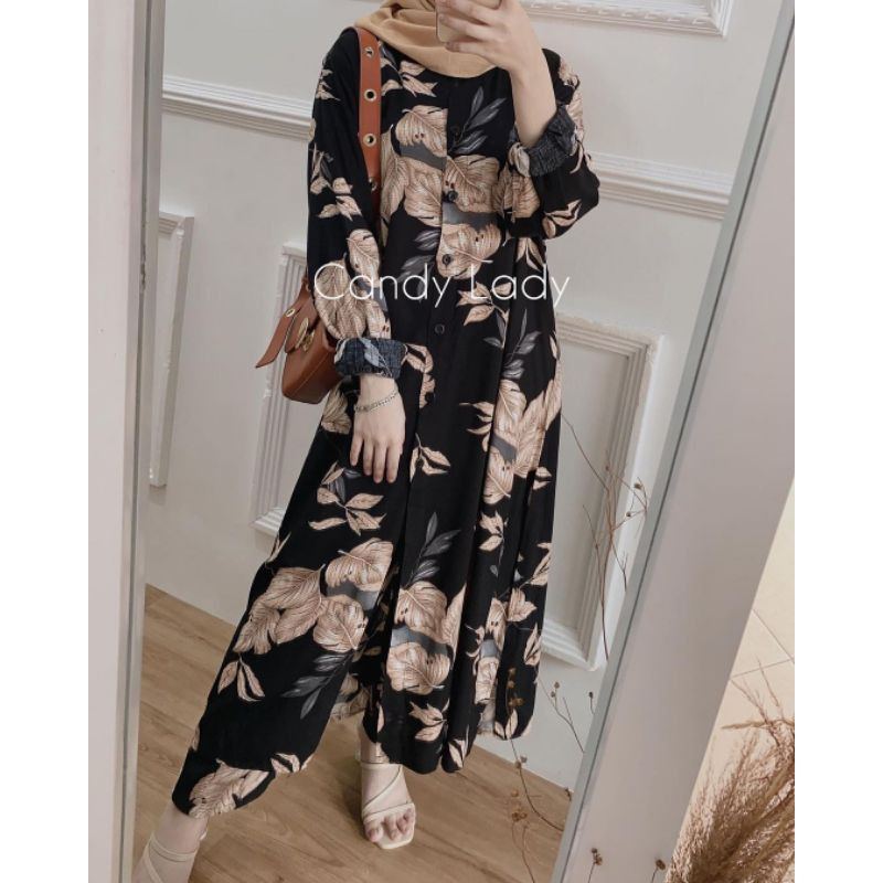 MANDA ONE SET WANITA / SETELAN RAYON DAILY ONE SET BAJU SETELAN PAJIMAS WANITA KEKINIAN-LIKA LONG BLACK