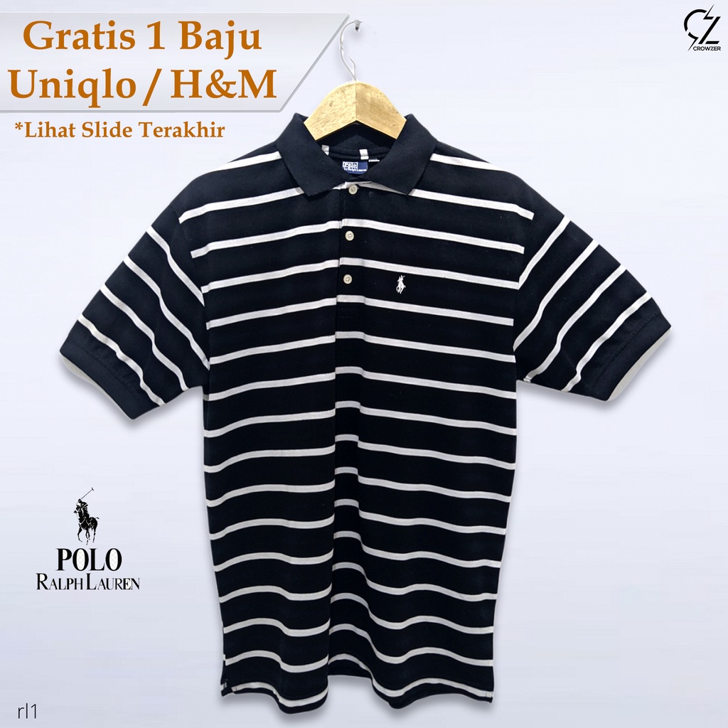 Kaos Polo Shirt Kerah Pria Ralph Lauren Black Stripe Original Thrift Second Branded