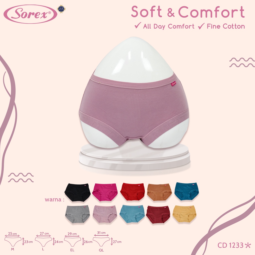 3 Celana Dalam Wanita SOREX 1233 - CD Cutting MIDI - Underwear SOFT &amp; COMFORT - FINE COTTON - Pakaian Dalam Wanita