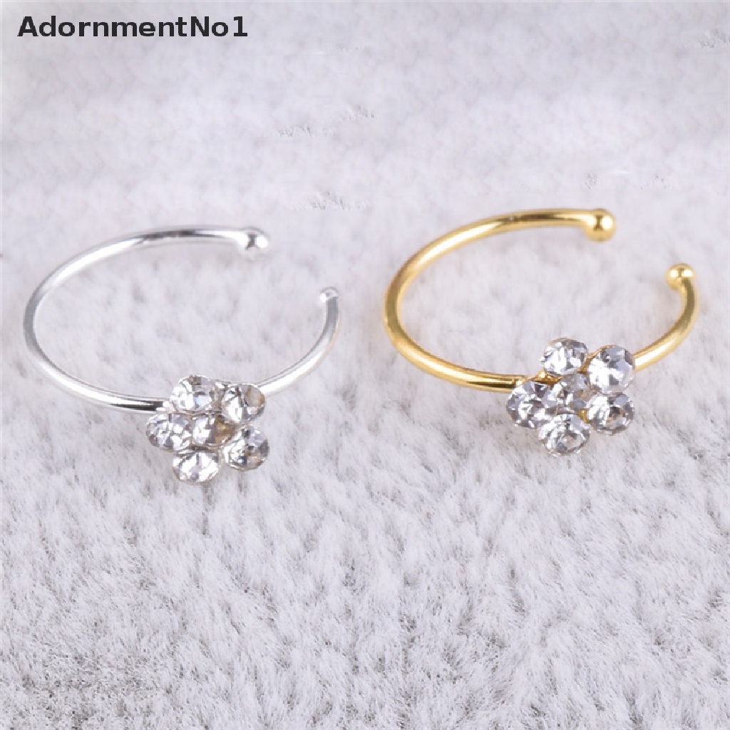 (AdornmentNo1) 1pc Cincin Tindik Hidung Desain Bunga Hias Berlian Imitasi Untuk Wanita