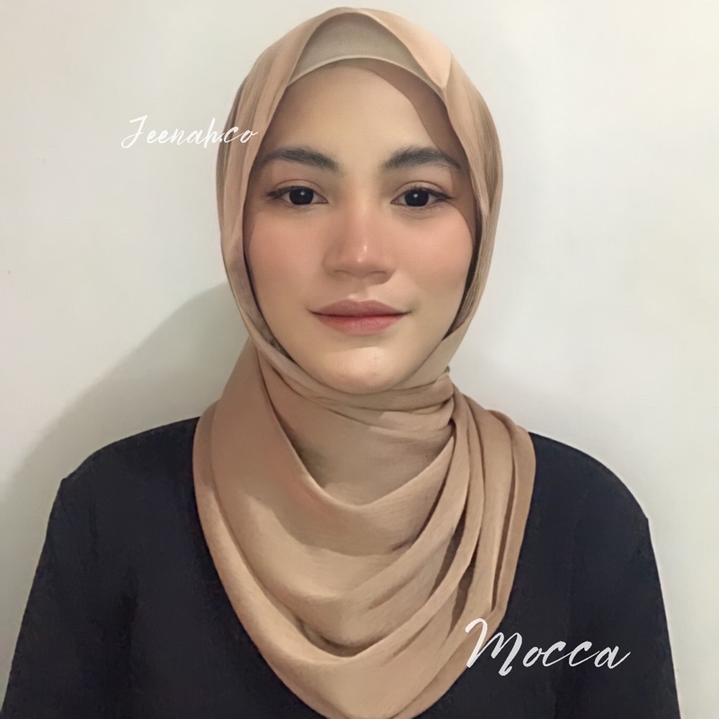 Pashmina Premium Satin Silk Malaysia Textured Crinkle (JAHIT TEPI KECIL SUPER RAPI)-Mocca
