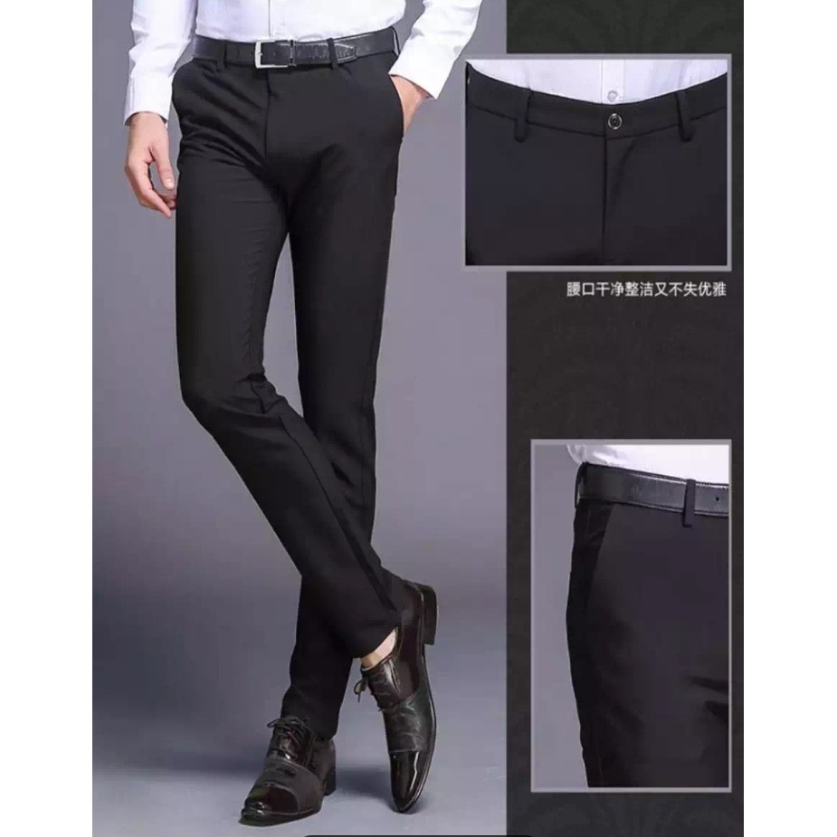 CELANA BAHAN SLIMFIT PRIA RESMI KANTOR KERJA WARNA HITAM HIGH TWIST ORIGINAL NIKAYU