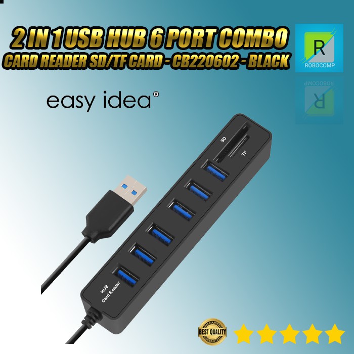 2 in 1 USB Hub 6 Port Combo Card Reader