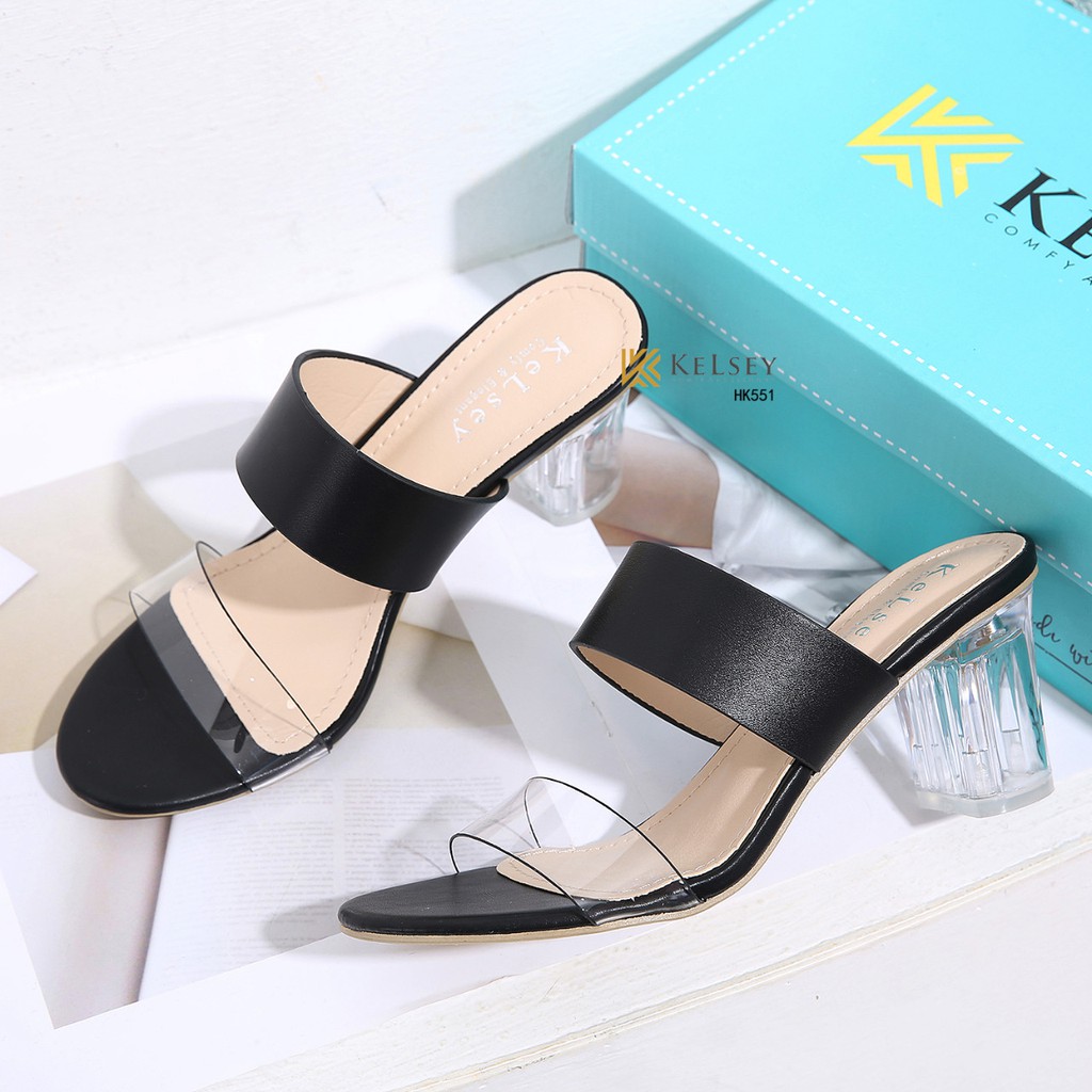 Kelsey Sandals Heels Wanita / Sandal Hak Kaca 8cm HK551