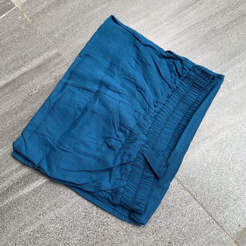 Celana Kulot Rayon Crincle Crinkle Airflow Panjang Wanita Premium Highwaist Loose Cullote Pants Homewear Jumbo Terbaru Kekinian-RAYON BLUE