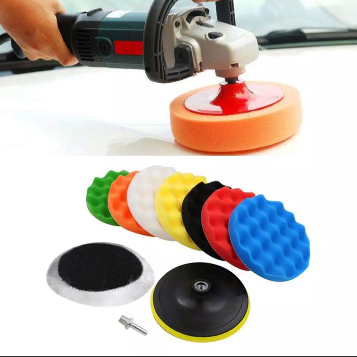 Set 9pcs M14 ALAT POLES POLISHER 5 INCH SPONGE SPON WOOL PAD VELCRO