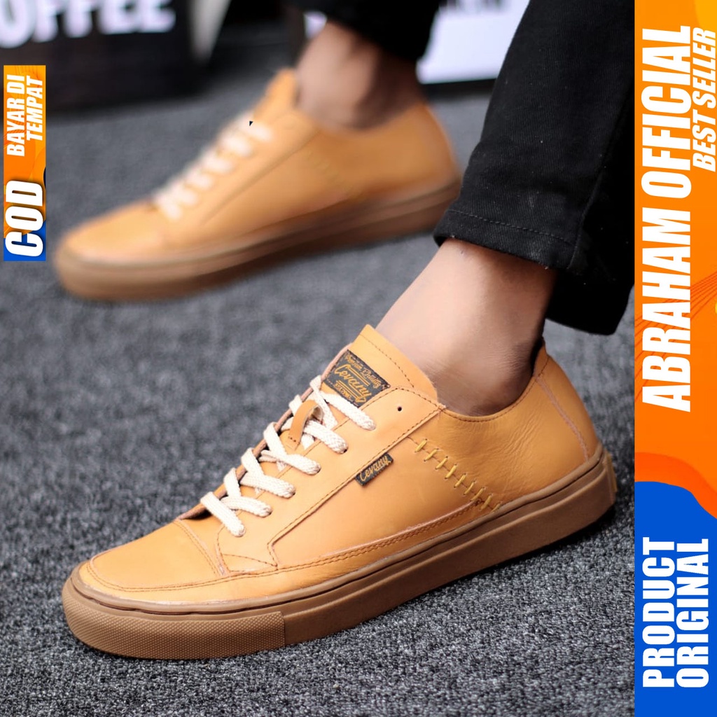 ABRAHAM x DANTE Sepatu Sneaker Pria Sepatu Pria Casual Sneakers Kulit Asli Cowo/Cowok Sepatu Kasual Semi Formal Kerja Kantor Kuliah Gaya Santai Keren Kekinian Original Murah Terlaris