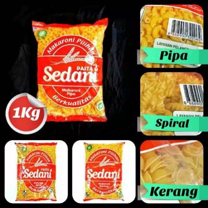 

Makaroni Sedani 1 Kg Bentuk kerang, Spiral, pipa