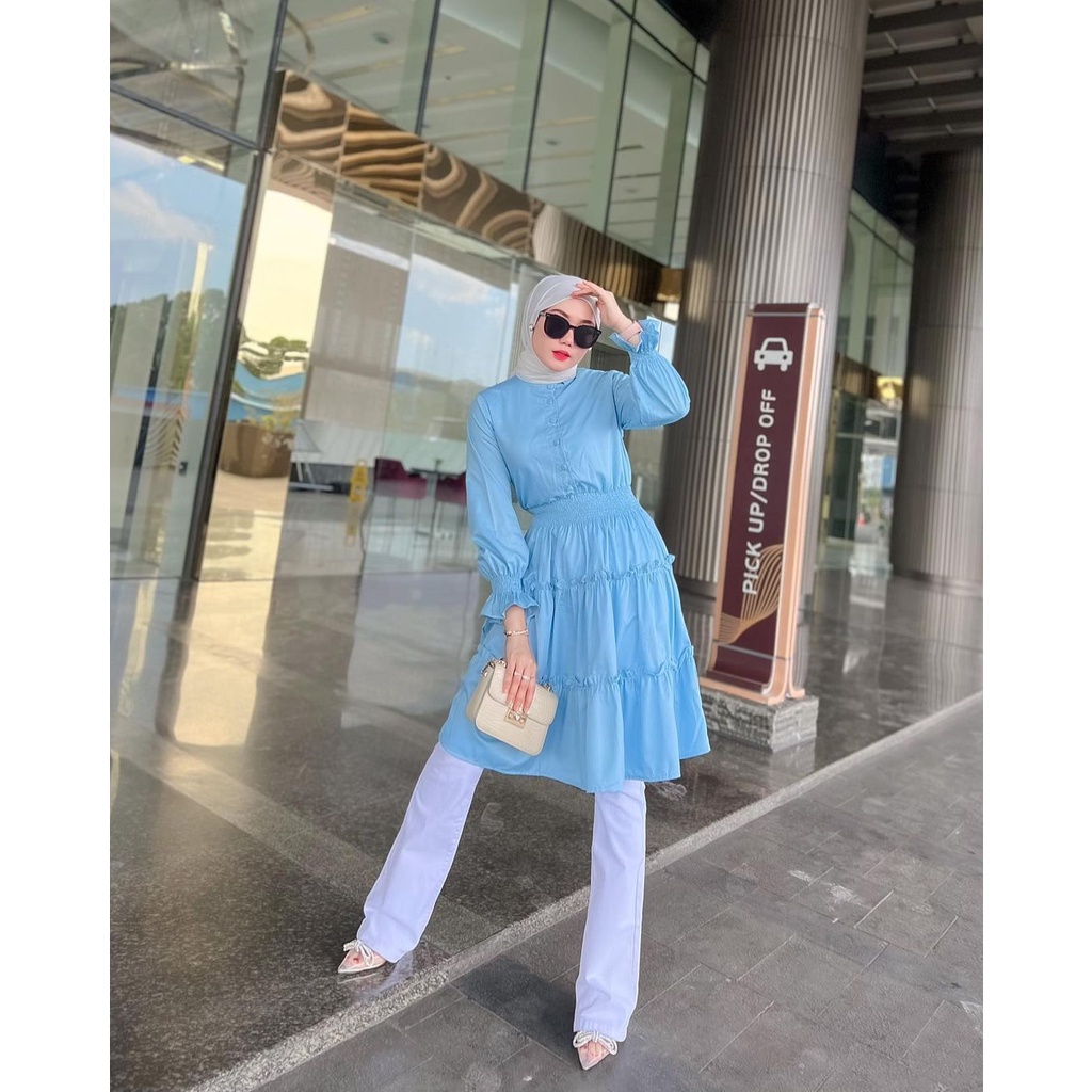 BAJU ATASAN GAMIS WANITA REMAJA MIDI DRESS TUNIK POLOS KATUN TOYOBO PREMIUM NANA BY PIPIK JULIANA