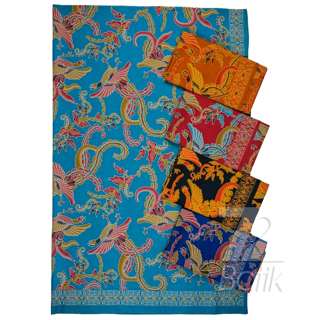 KAIN BATIK KATUN Premium Motif Burung Warna Biru Kuning Merah 728452 Cap 72 Jarik Jarit Samping Kebat Panjang Batik Katun Modern Premium Bahan Seragam Batik Pernikahan Kantor Keluarga Murah Kamen Jadi Batik Bali Lembaran